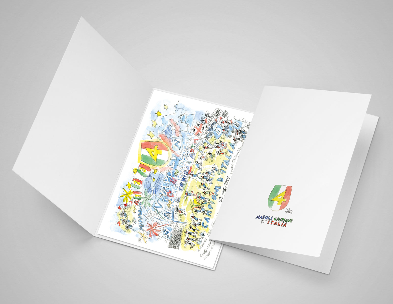 Stampa serie limitata con firma originale "Napoli campione d'Italia 2025" formato 24x33 cm