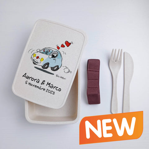 Scatola Porta Pranzo con Fascia Porta Posate Personalizzata soggetto "500"