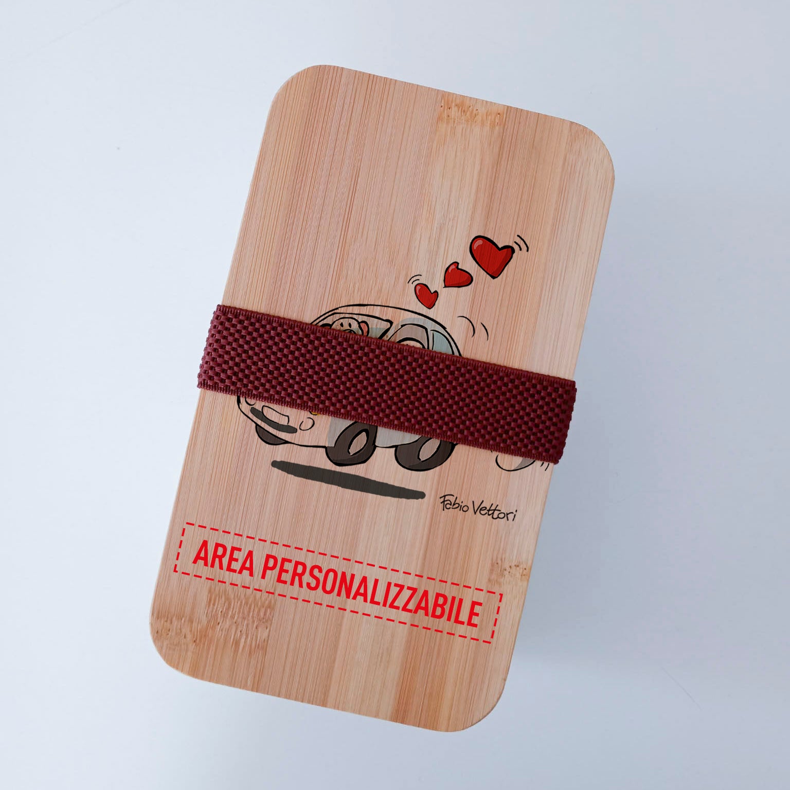 Scatola Porta Pranzo con coperchio in bambù e Posate Personalizzata soggetto "500"