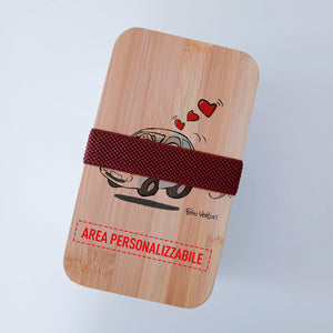Scatola Porta Pranzo con coperchio in bambù e Posate Personalizzata soggetto "500"