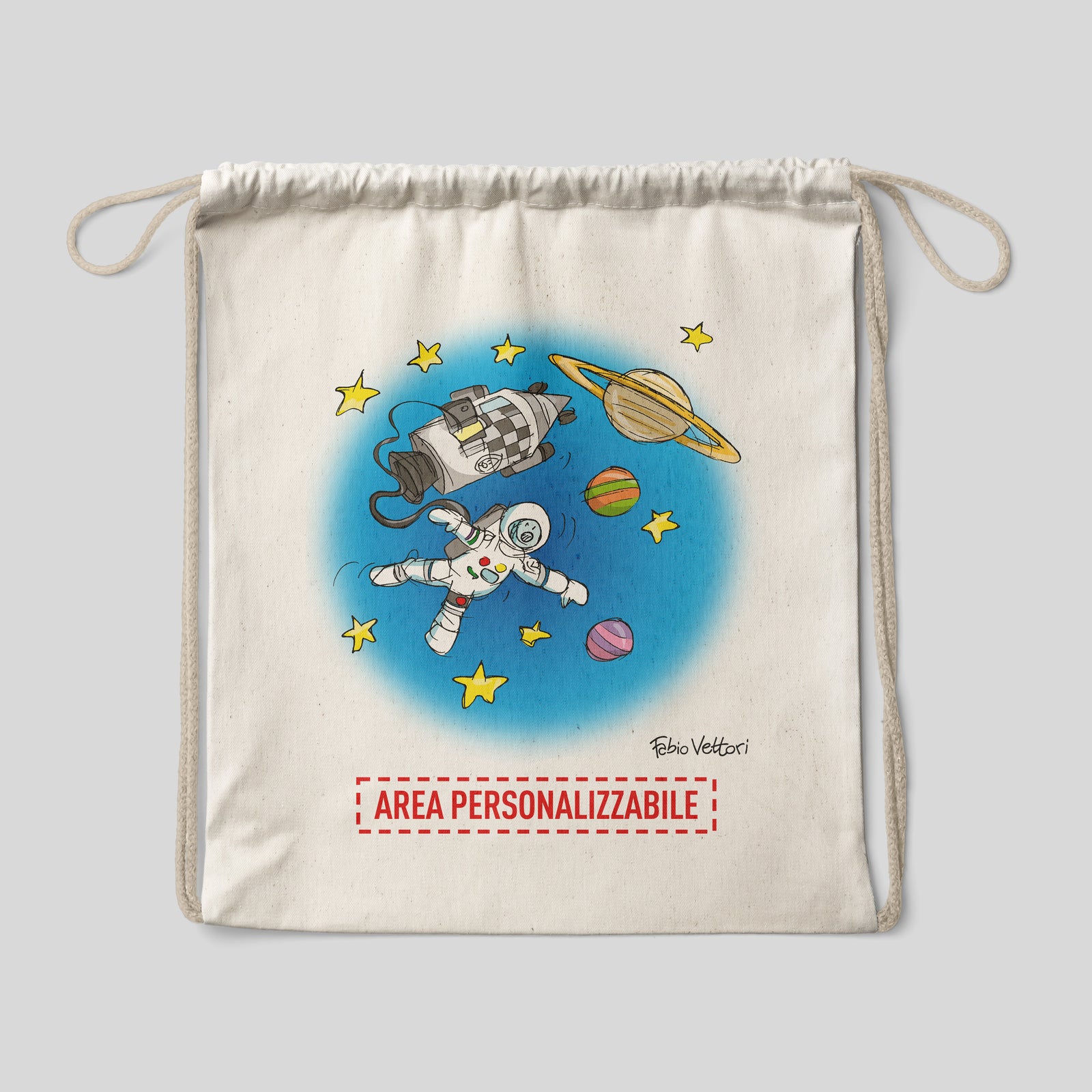 Sacca zaino personalizzata in cotone soggetto "Astronauta"