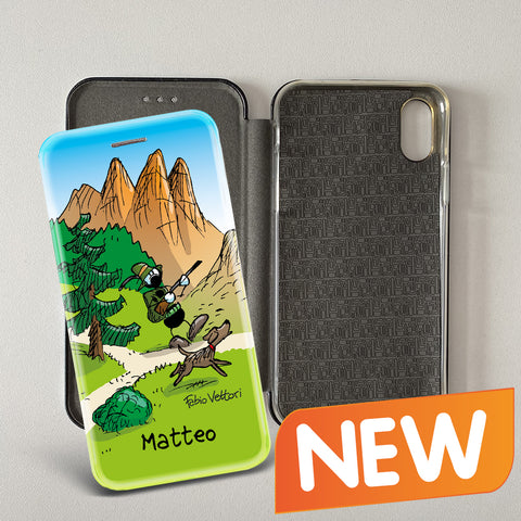 Cover artistica per Smartphone Personalizzata soggetto "Cacciatore" modello con apertura "a Libro"