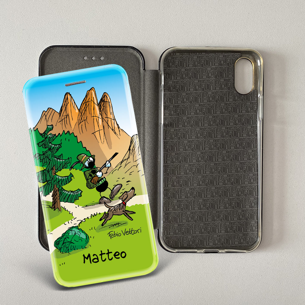 Cover artistica per Smartphone Personalizzata soggetto "Cacciatore" modello con apertura "a Libro"