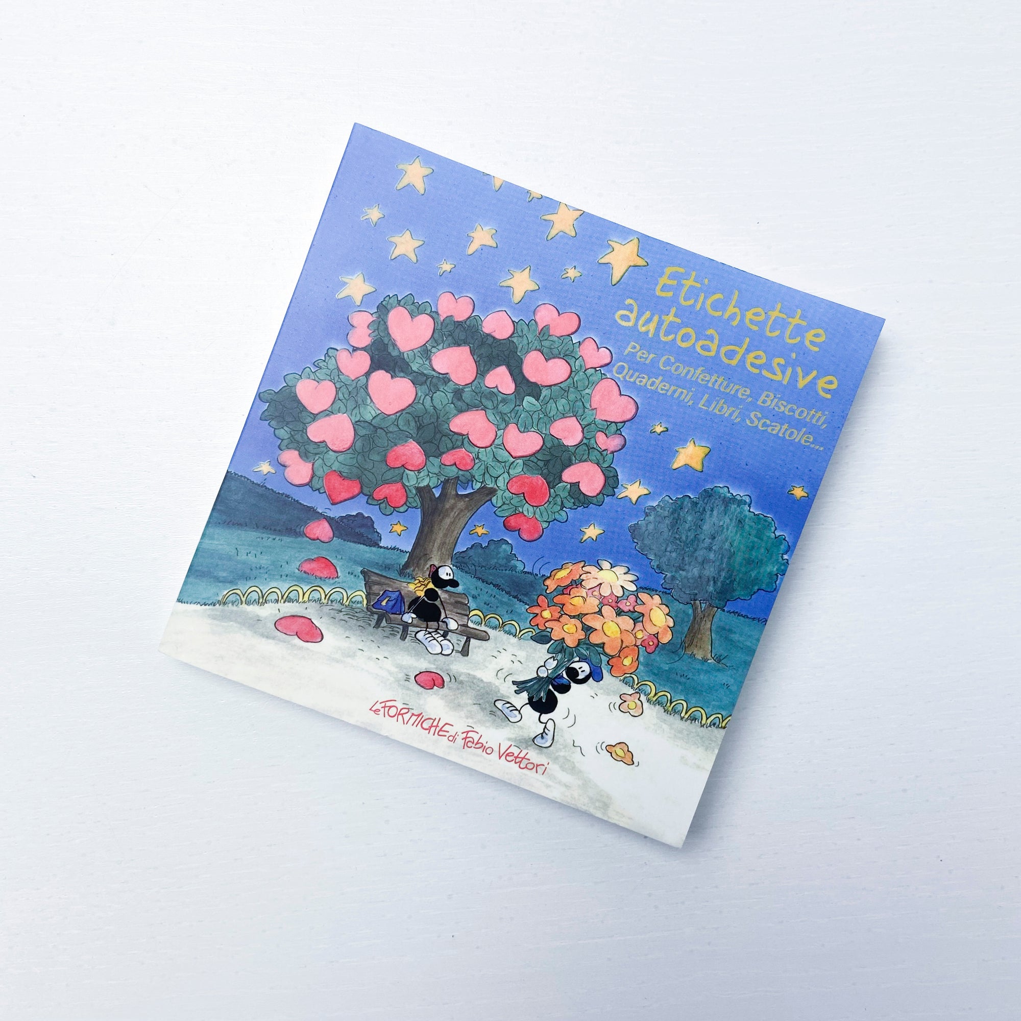 Etichette autoadesive per confetture, biscotti, quaderni, libri, scatole, ecc... Soggetto "Albero innamorati" (FV39-03)