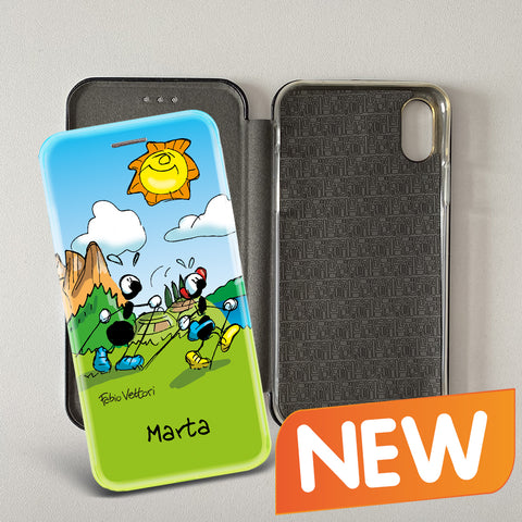 Cover artistica per Smartphone Personalizzata soggetto "Nordic Walking" modello con apertura "a Libro"