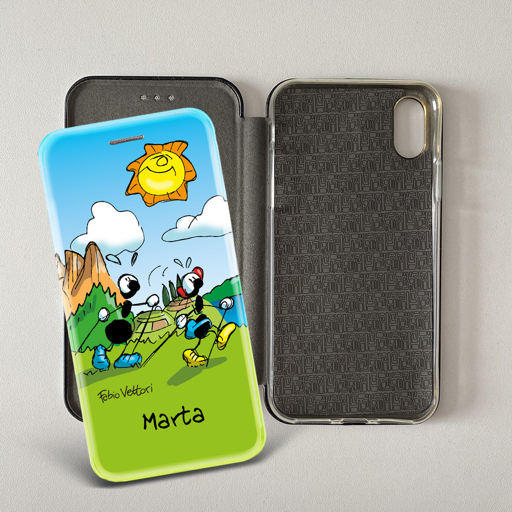 Cover artistica per Smartphone Personalizzata soggetto "Nordic Walking" modello con apertura "a Libro"