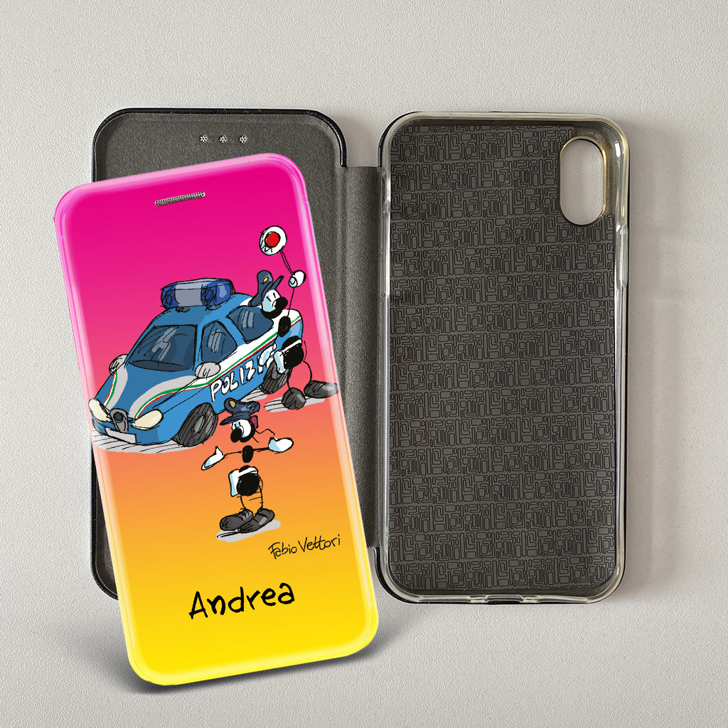Cover artistica per Smartphone Personalizzata soggetto "Polizia" modello con apertura "a Libro"