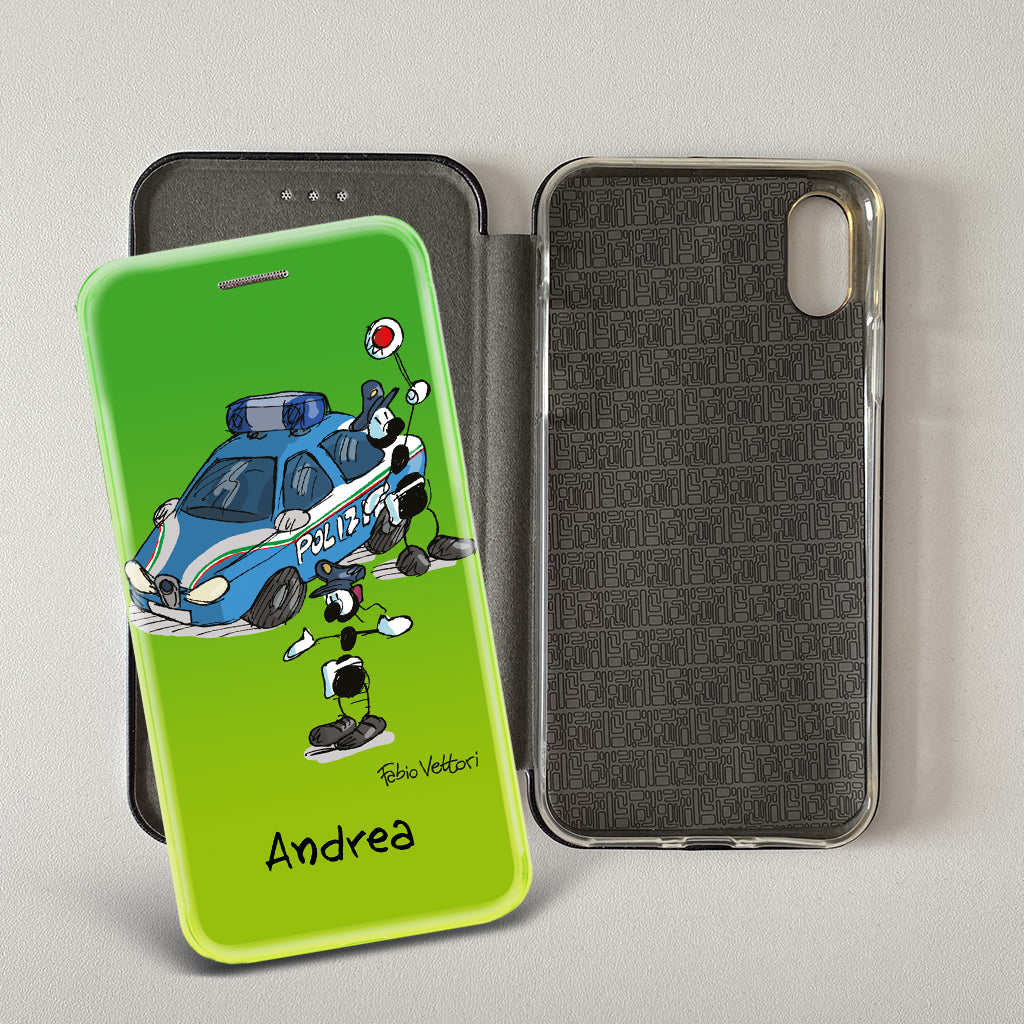 Cover artistica per Smartphone Personalizzata soggetto "Polizia" modello con apertura "a Libro"