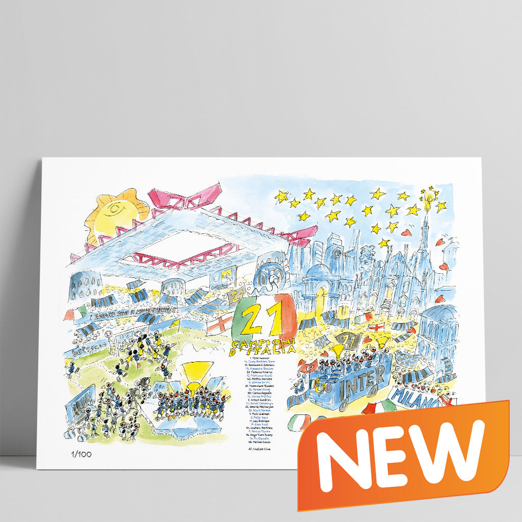 Stampa serie limitata con firma originale "Inter campione d'Italia 2026" formato 32x45 cm