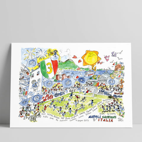 Stampa serie limitata con firma originale "Napoli campione d'Italia 2023" formato 24x33 cm