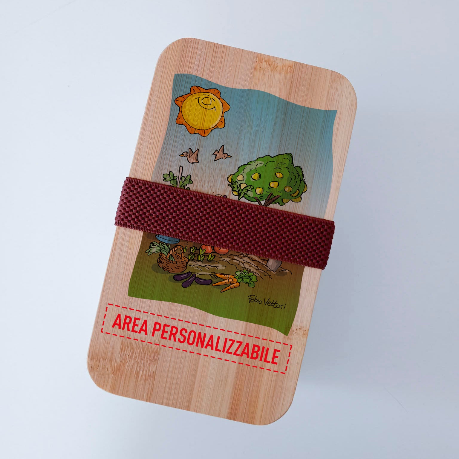 Scatola Porta Pranzo con coperchio in bambù e Posate Personalizzata soggetto "Agricoltore"