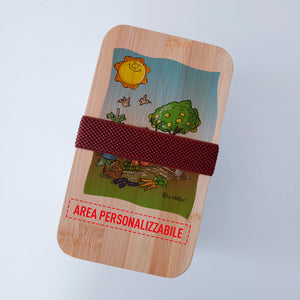 Scatola Porta Pranzo con coperchio in bambù e Posate Personalizzata soggetto "Agricoltore"