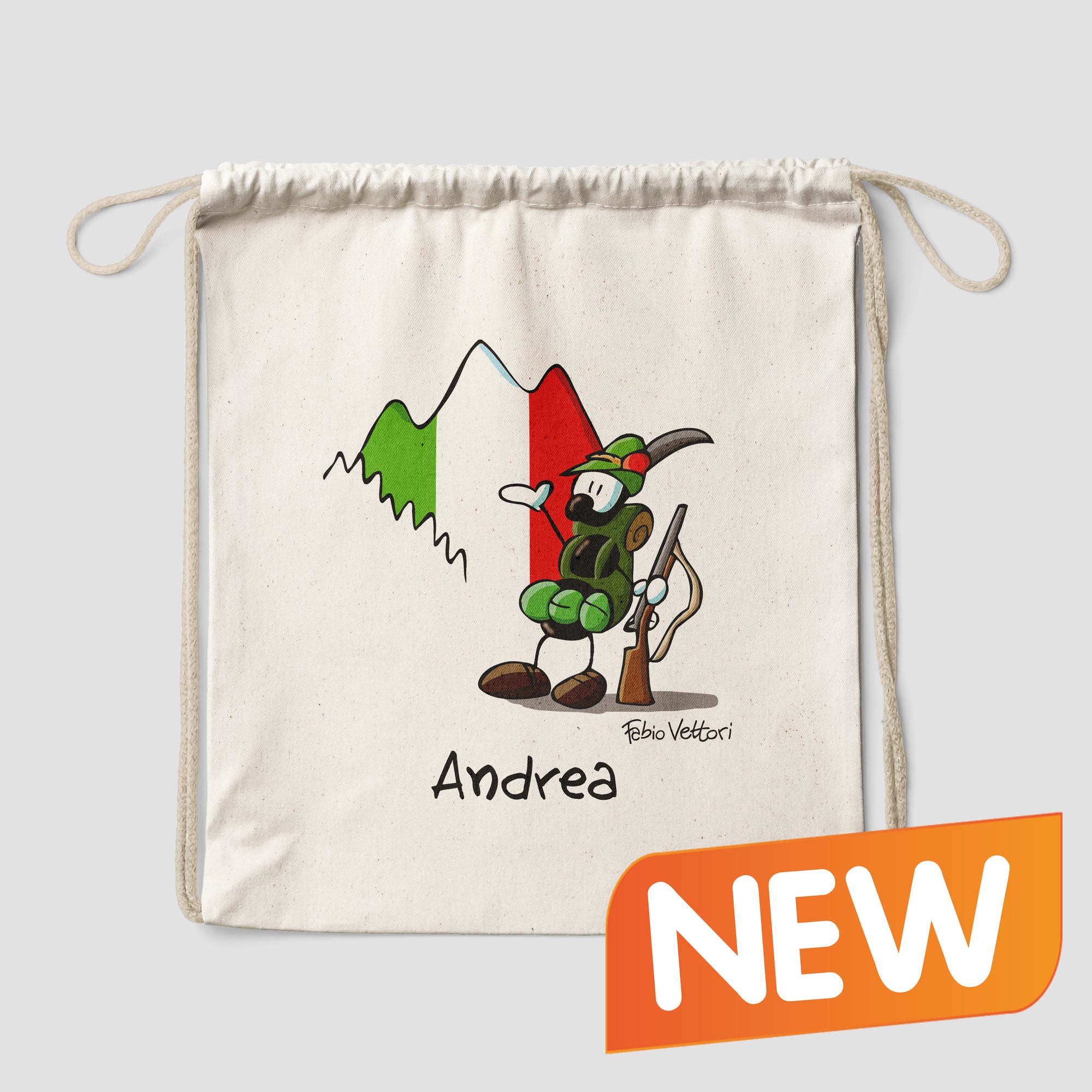 Personalized cotton backpack bag with "Alpine" motif