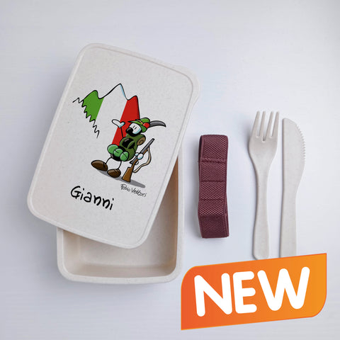 Scatola Porta Pranzo con Fascia Porta Posate Personalizzata soggetto "Alpino"