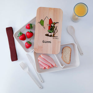 Scatola Porta Pranzo con coperchio in bambù e Posate Personalizzata soggetto "Alpino"