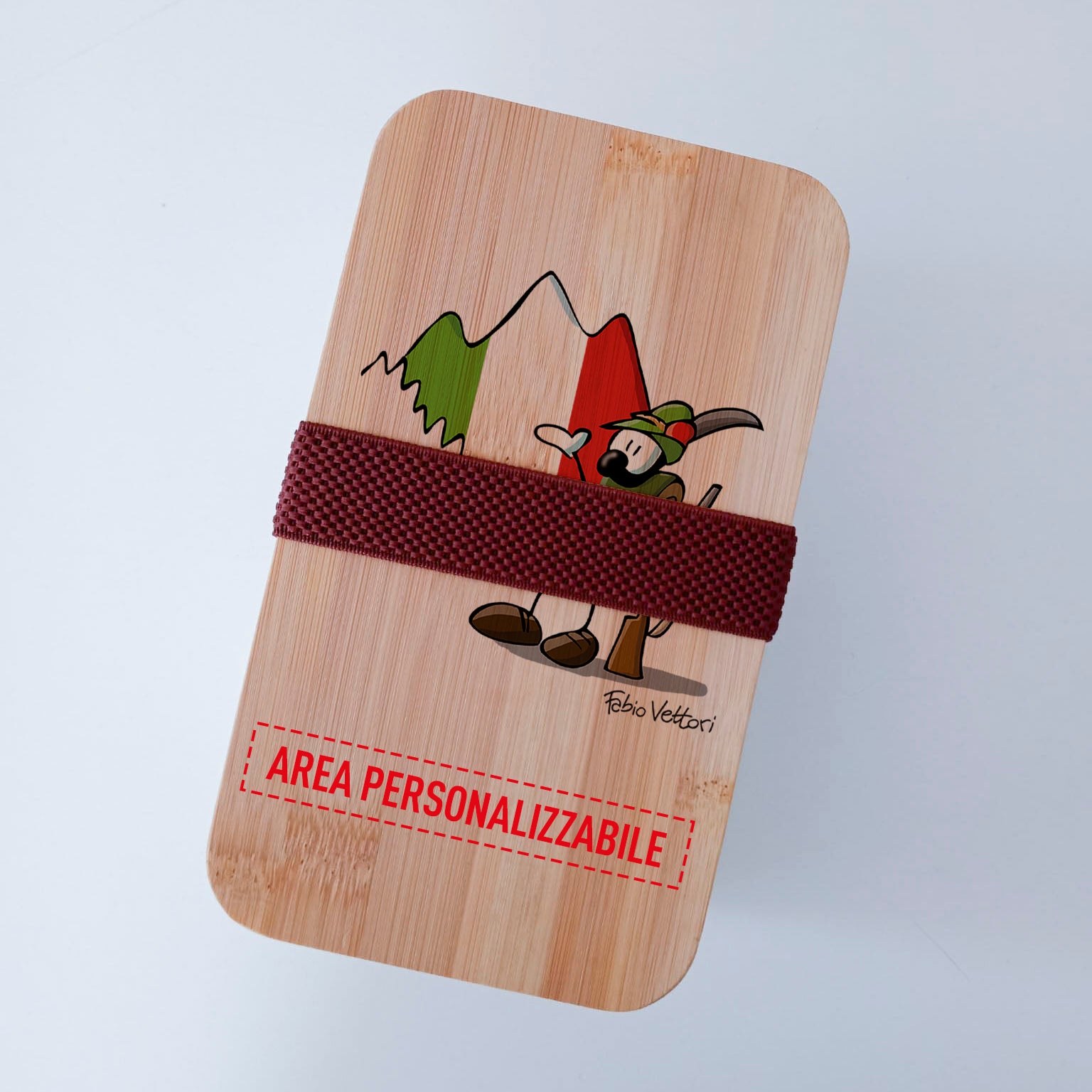 Scatola Porta Pranzo con coperchio in bambù e Posate Personalizzata soggetto "Alpino"