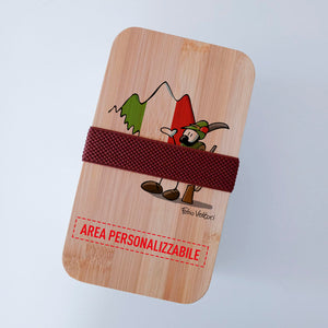 Scatola Porta Pranzo con coperchio in bambù e Posate Personalizzata soggetto "Alpino"