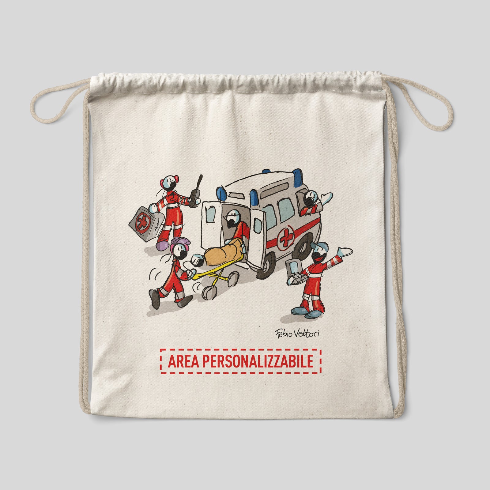 Sacca zaino personalizzata in cotone soggetto "Ambulanza"