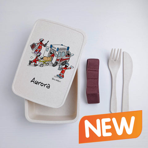 Scatola Porta Pranzo con Fascia Porta Posate Personalizzata soggetto "Ambulanza"