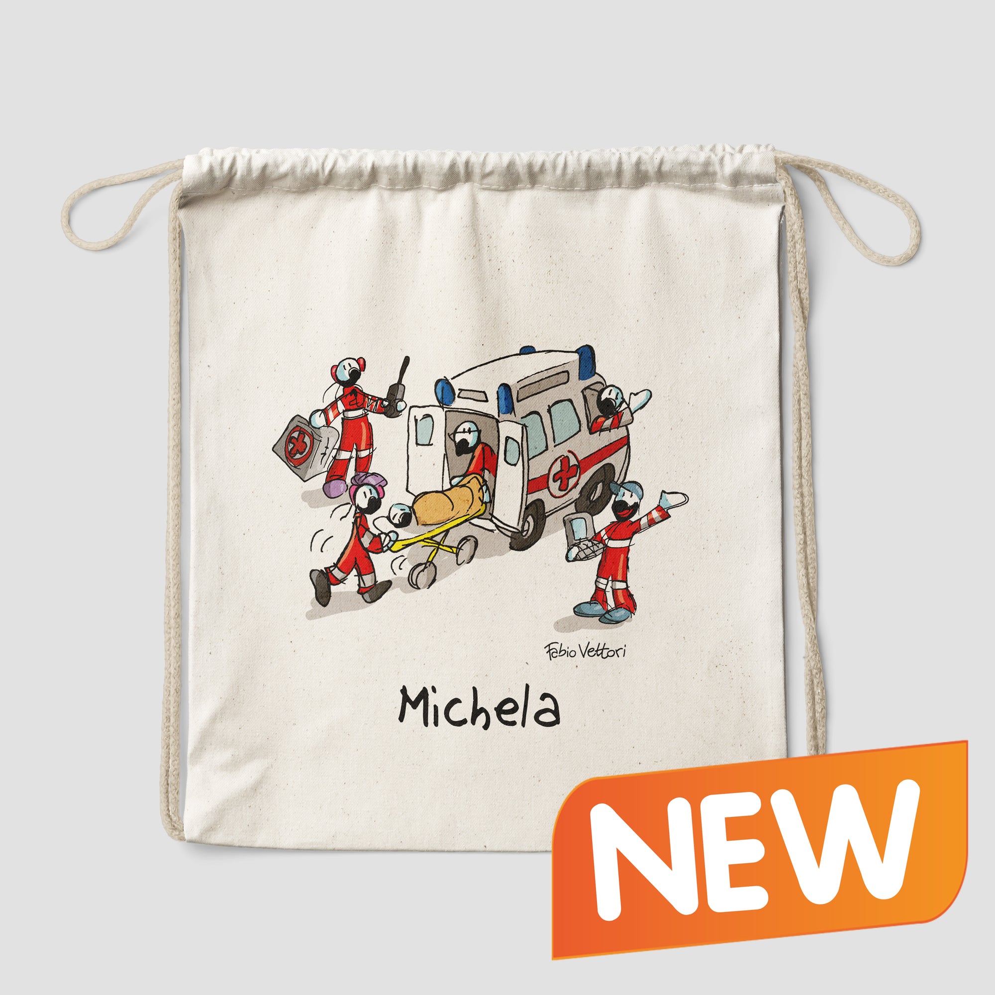Personalized cotton backpack bag with "Ambulance" theme