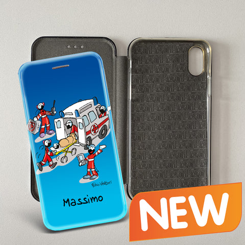 Cover artistica per Smartphone Personalizzata soggetto "Ambulanza" modello con apertura "a Libro"