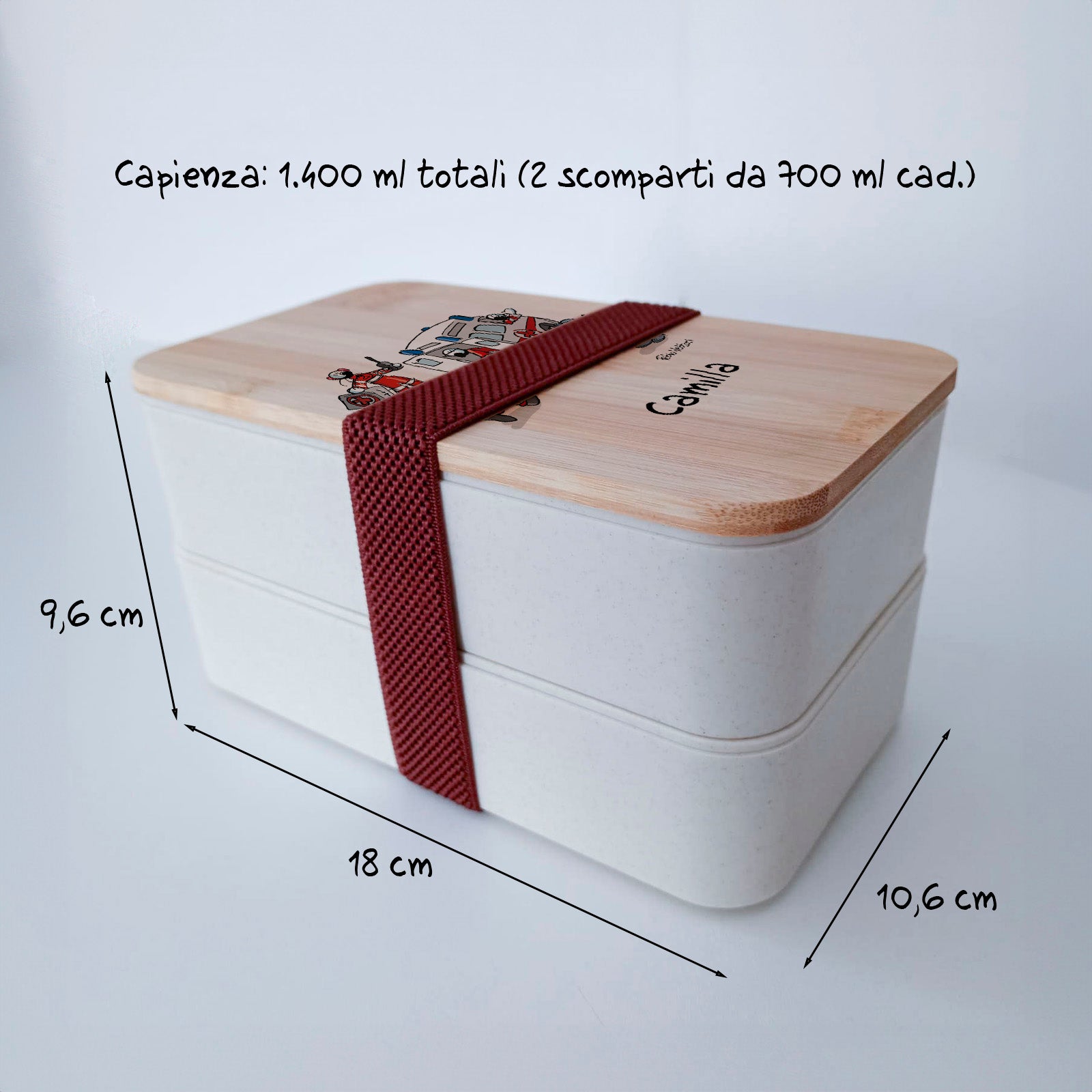 Scatola Porta Pranzo con coperchio in bambù e Posate Personalizzata soggetto "Ambulanza"