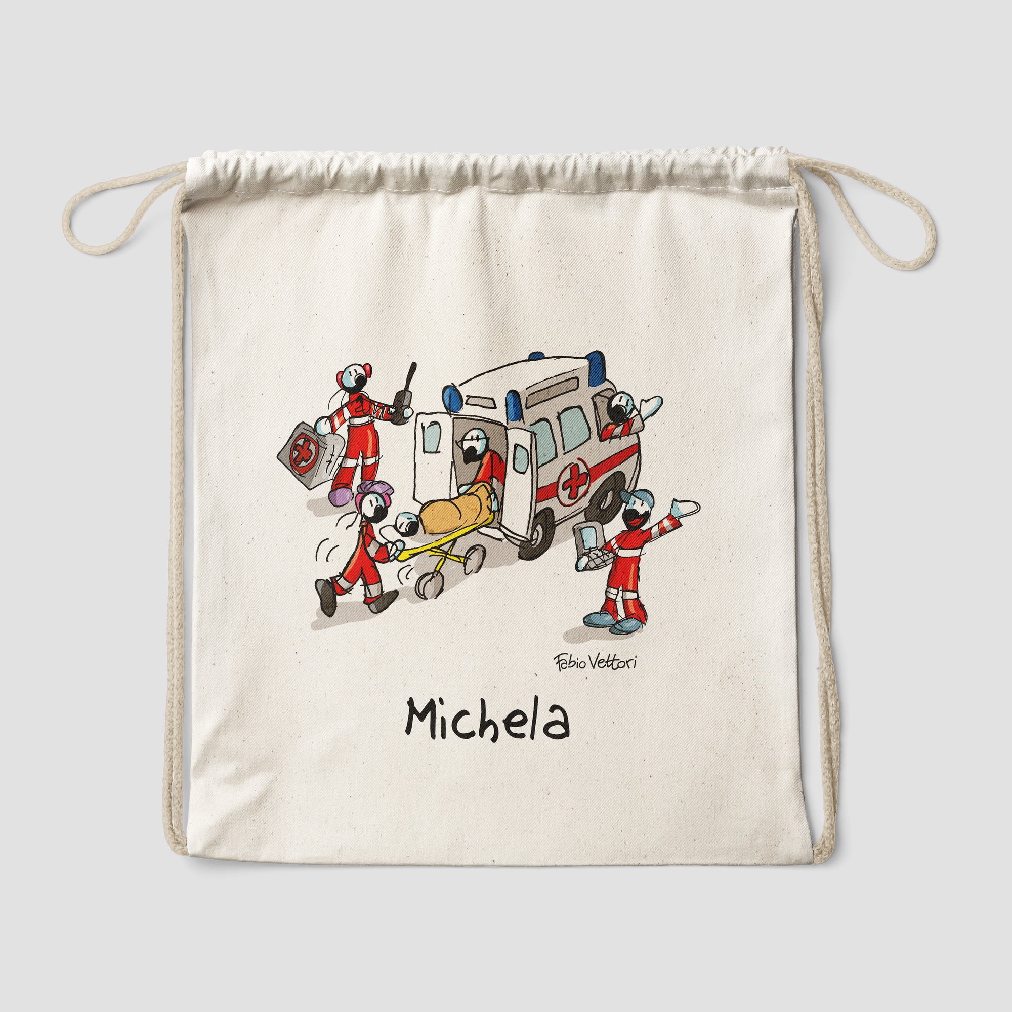 Personalized cotton backpack bag with "Ambulance" theme