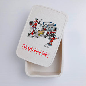 Scatola Porta Pranzo con Fascia Porta Posate Personalizzata soggetto "Ambulanza"