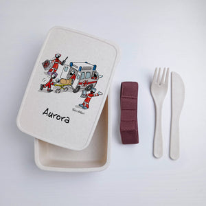 Scatola Porta Pranzo con Fascia Porta Posate Personalizzata soggetto "Ambulanza"