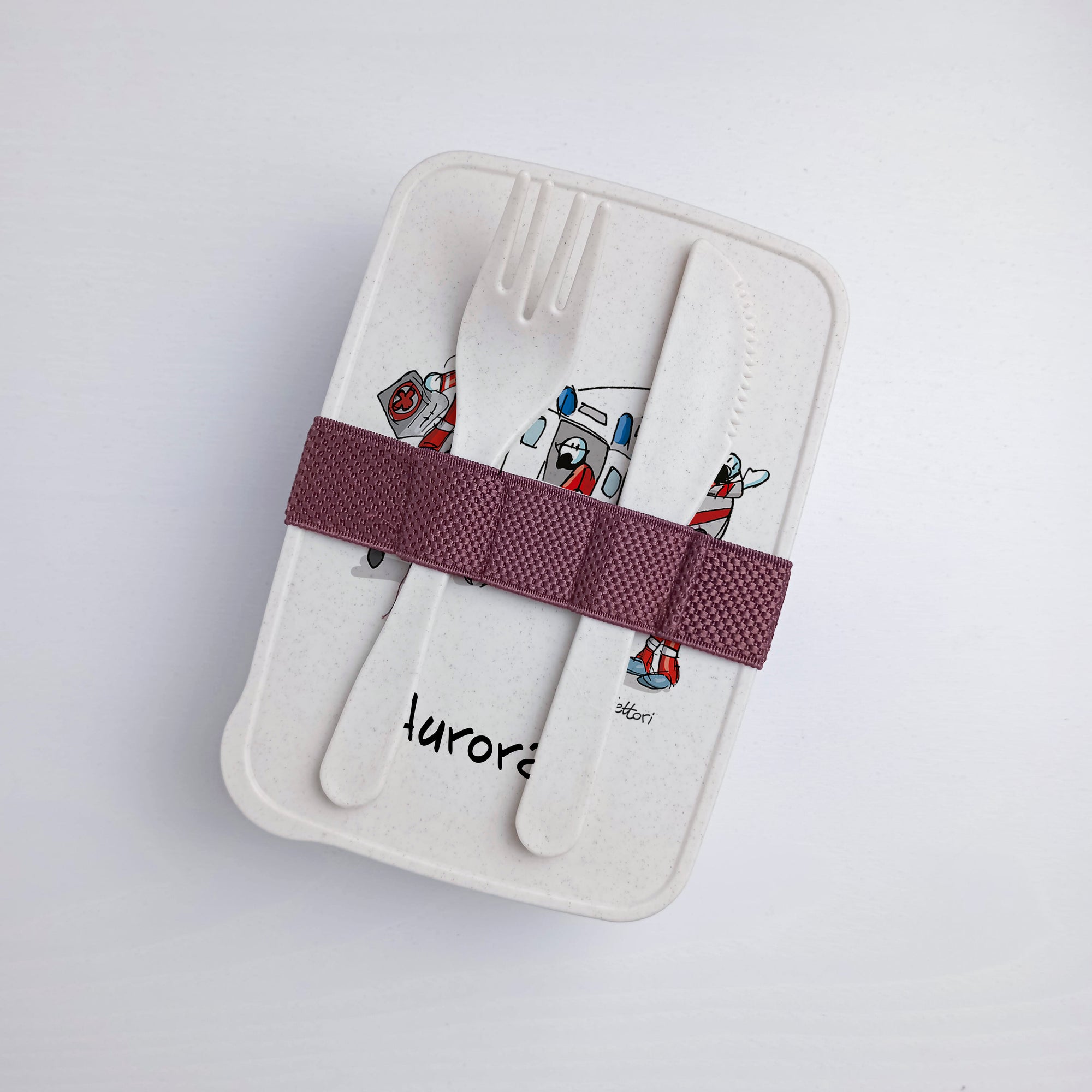 Scatola Porta Pranzo con Fascia Porta Posate Personalizzata soggetto "Ambulanza"