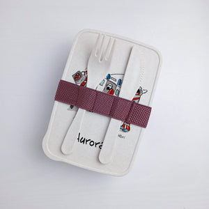Scatola Porta Pranzo con Fascia Porta Posate Personalizzata soggetto "Ambulanza"