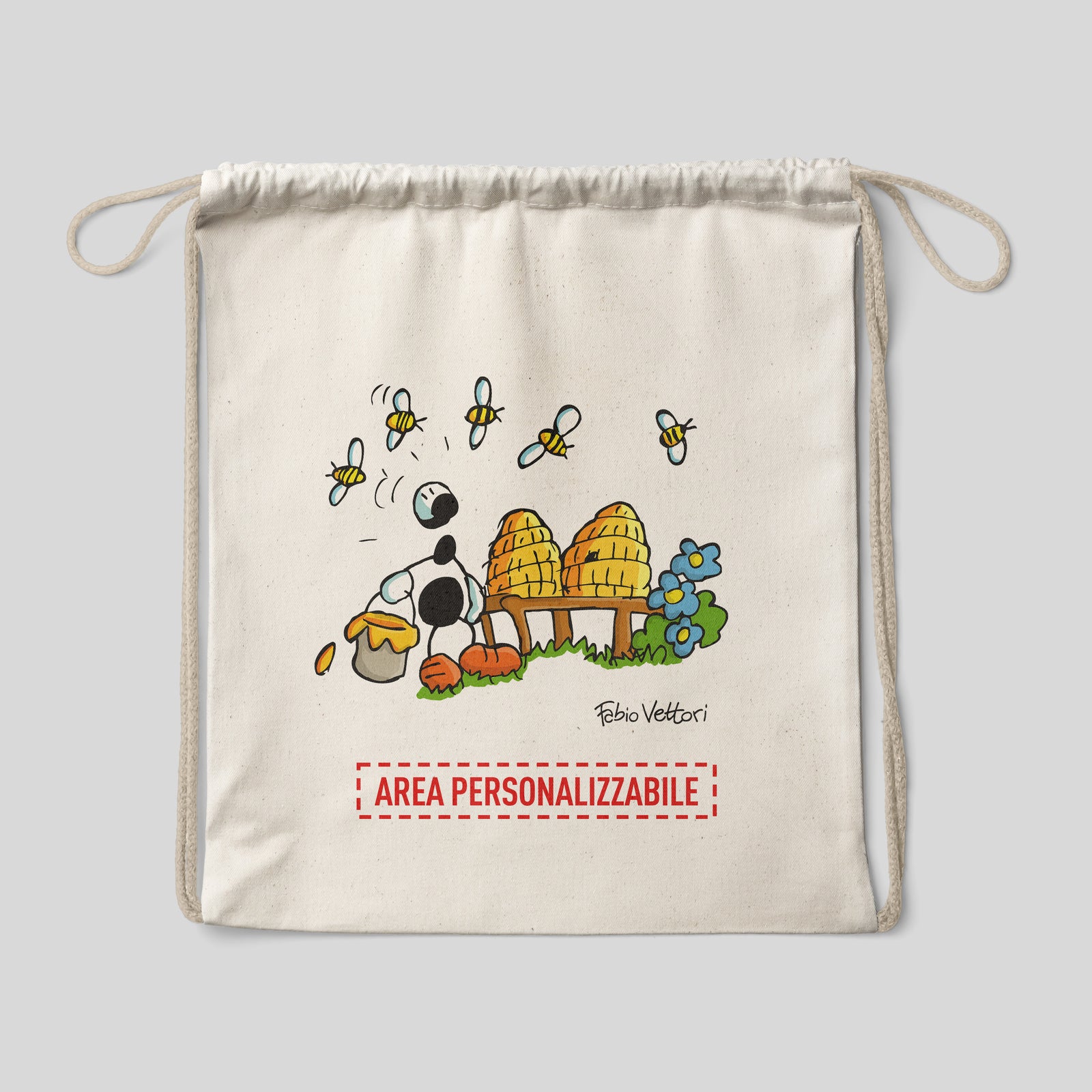 Personalized cotton backpack bag with "Museum Guide" theme
