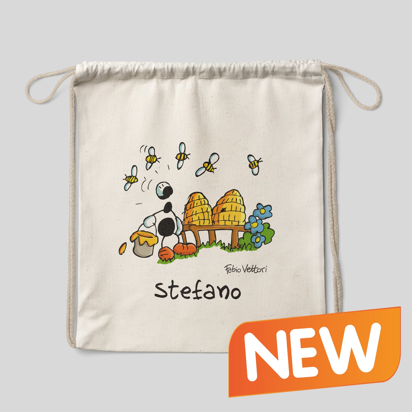 Personalized cotton backpack bag with "Museum Guide" theme