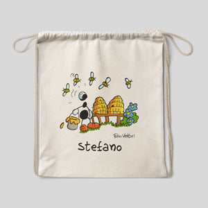 Personalized cotton backpack bag with "Museum Guide" theme