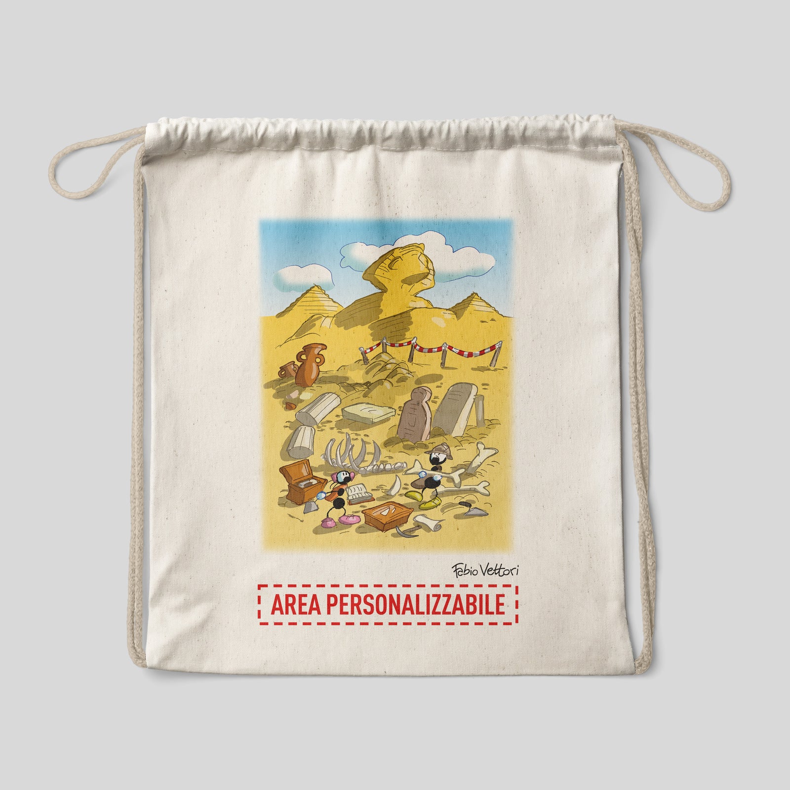 Sacca zaino personalizzata in cotone soggetto "Archeologi"