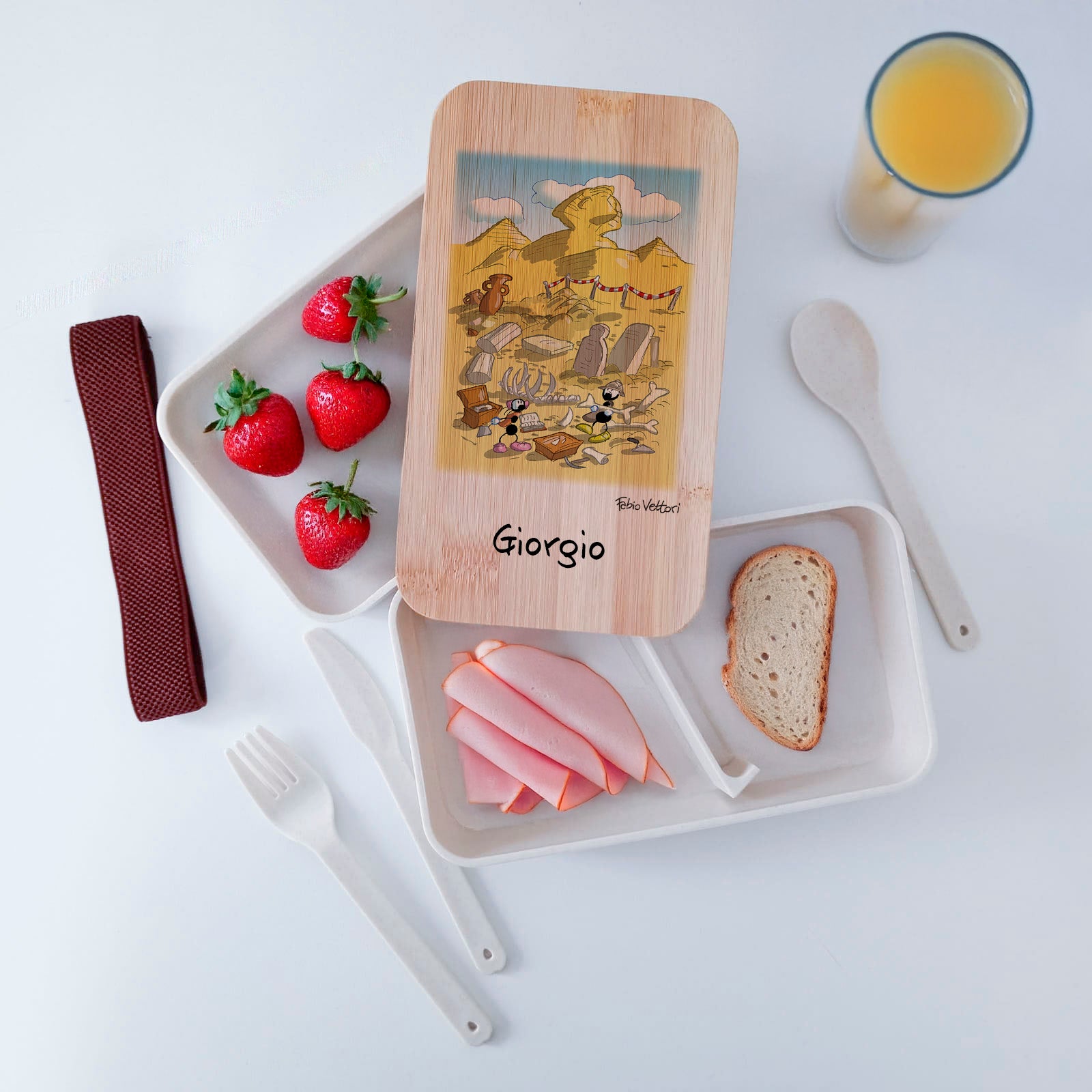 Lunch Box with Cutlery Holder Band Personalized with "Archaeologists" Theme