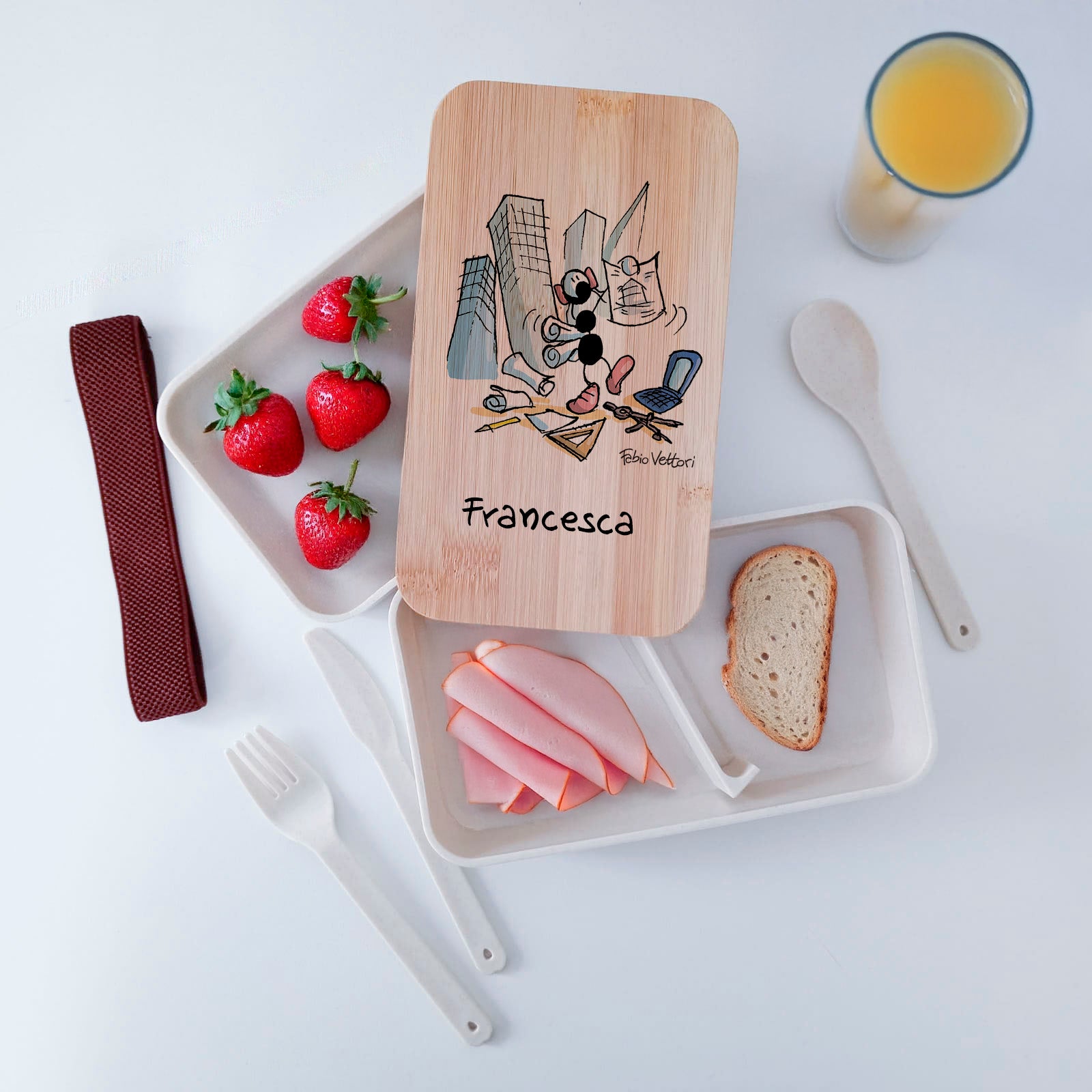 Lunch Box with Cutlery Holder Band Personalized "Architects" Subject