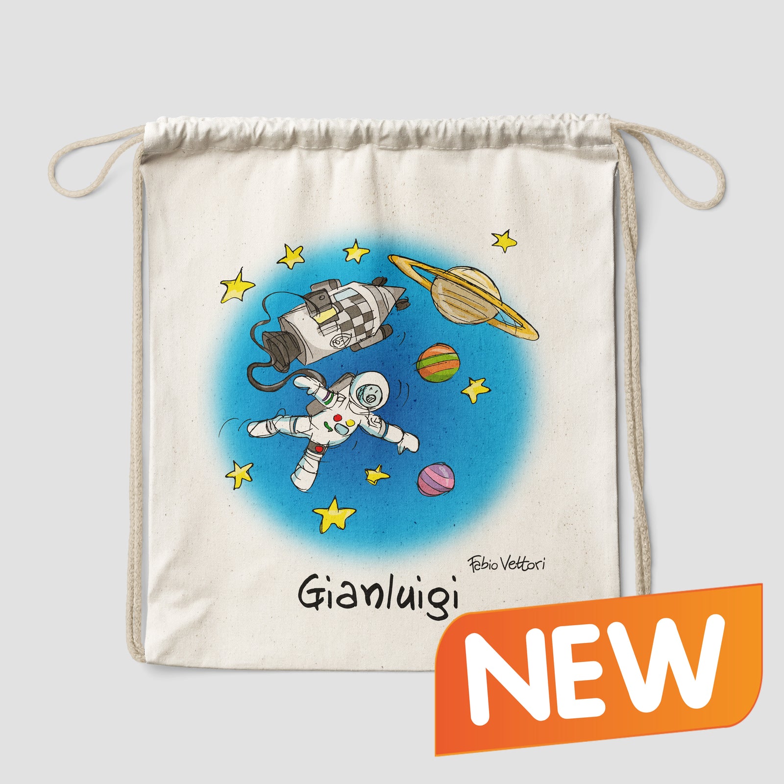 Sacca zaino personalizzata in cotone soggetto "Astronauta"
