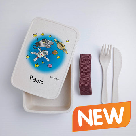 Scatola Porta Pranzo con Fascia Porta Posate Personalizzata soggetto "Astronauta"