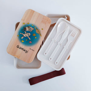 Lunch Box with Cutlery Holder Band Personalized "Astronaut" Theme