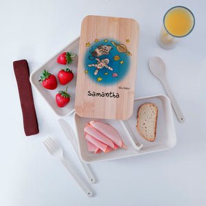 Lunch Box with Cutlery Holder Band Personalized "Astronaut" Theme