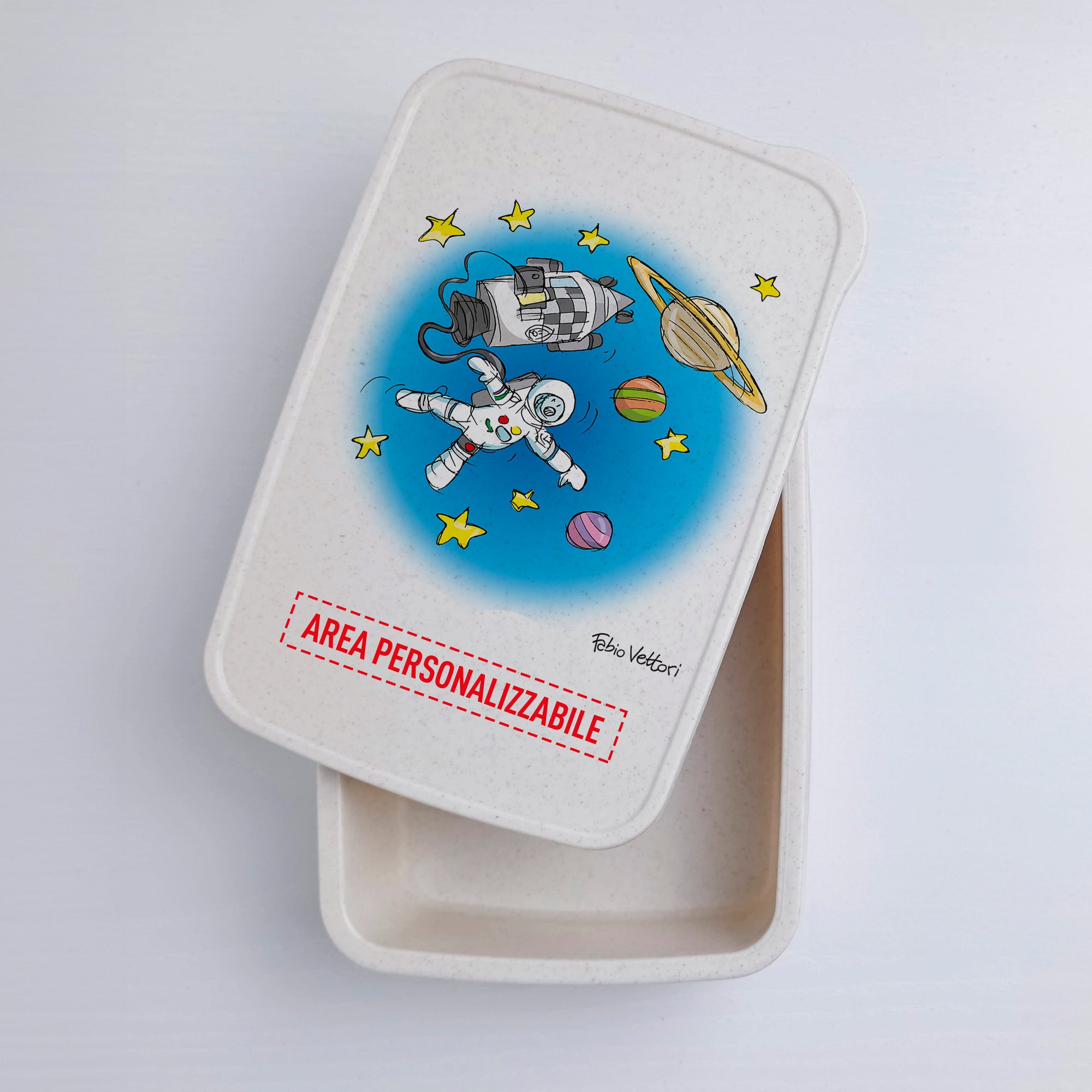 Scatola Porta Pranzo con Fascia Porta Posate Personalizzata soggetto "Astronauta"