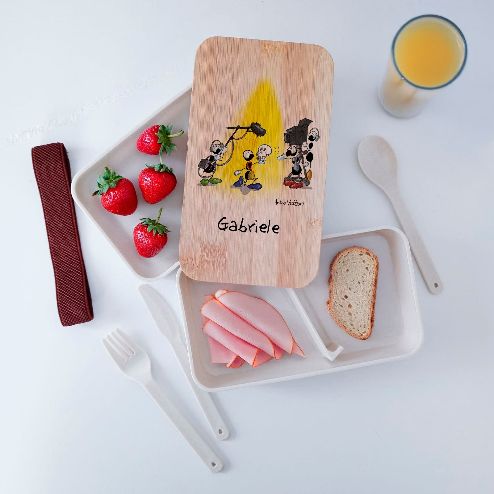 Lunch Box with Cutlery Holder Band Personalized "Actor" Subject