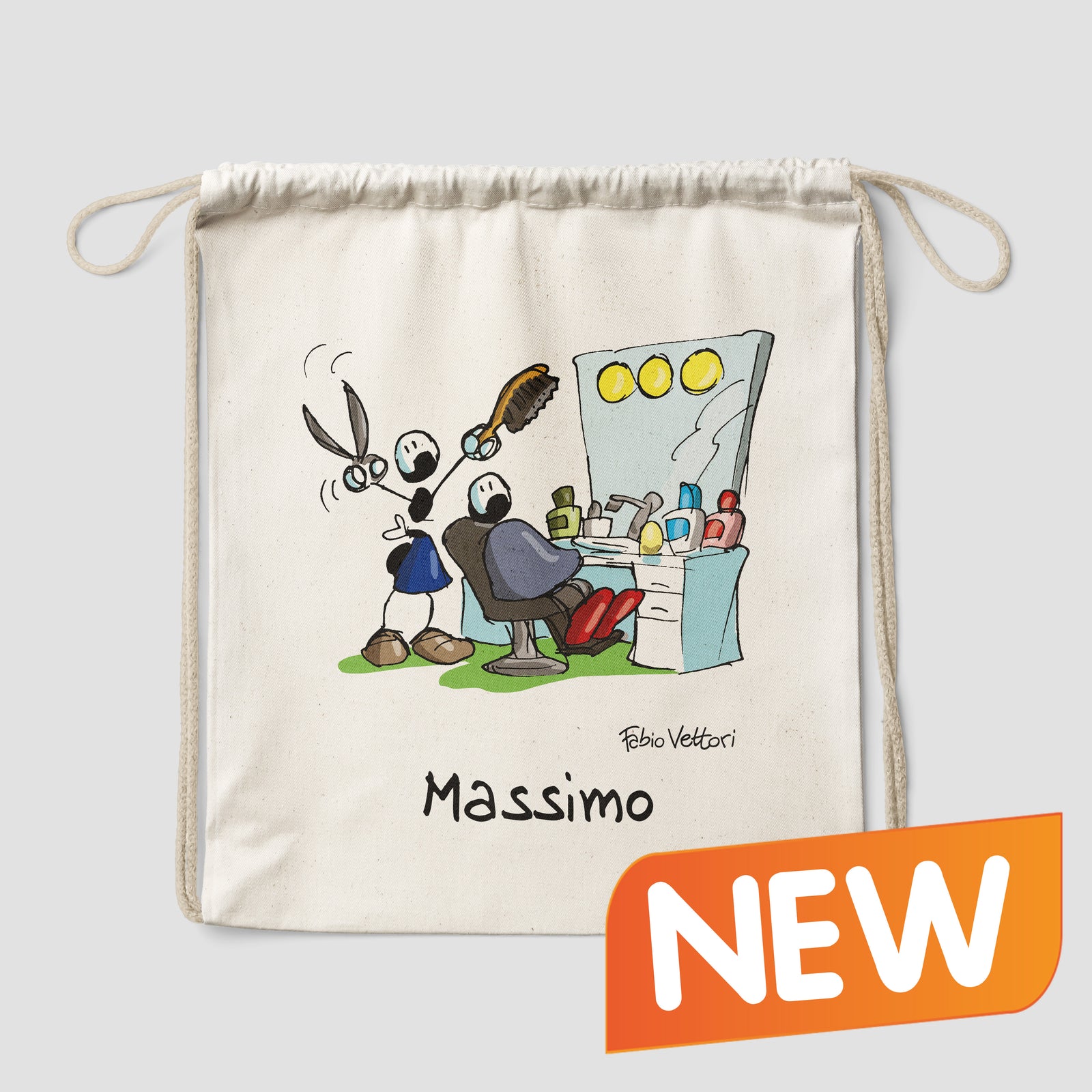 Sacca zaino personalizzata in cotone soggetto "Barbiere"