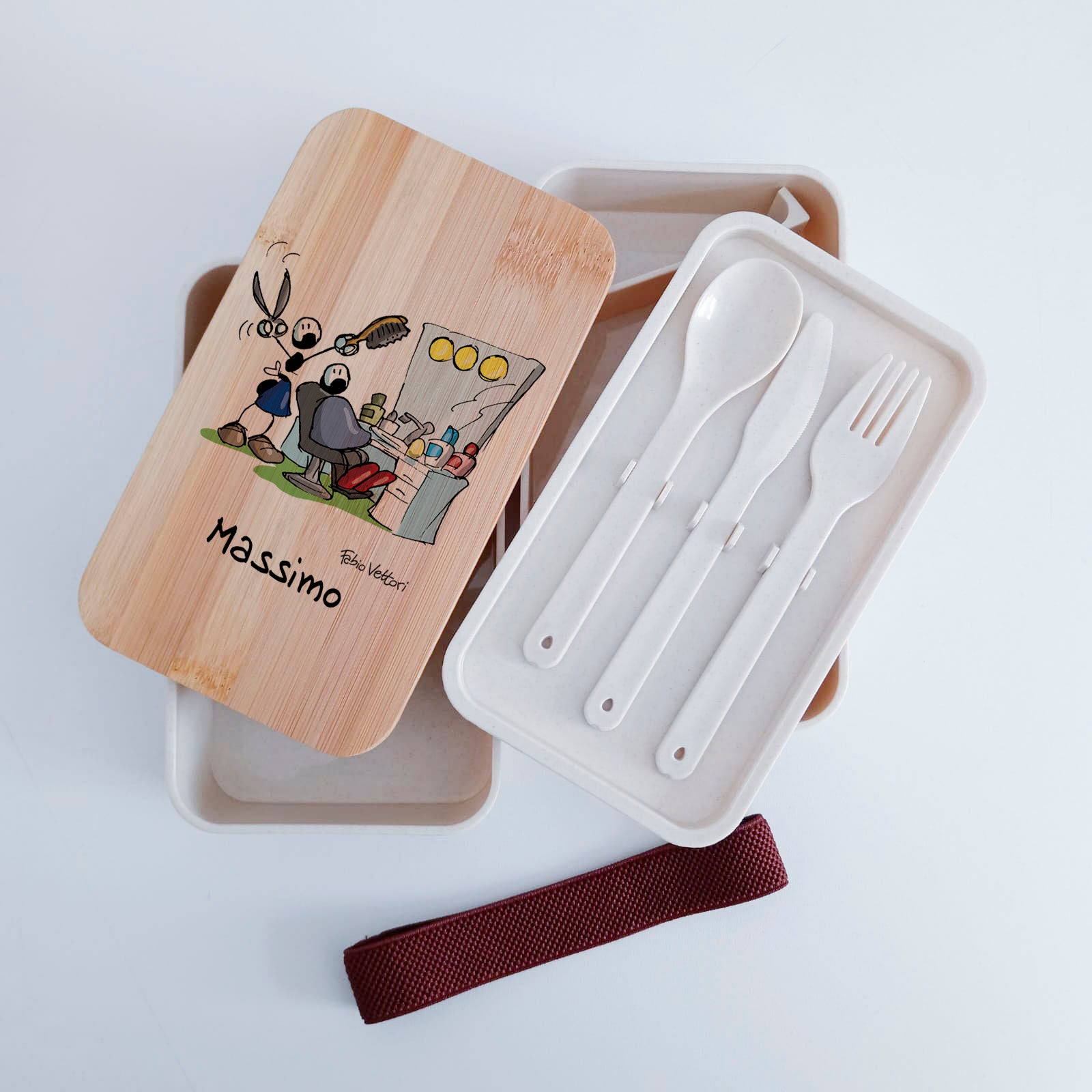 Lunch Box with Cutlery Holder Band Personalized "Barber" Theme