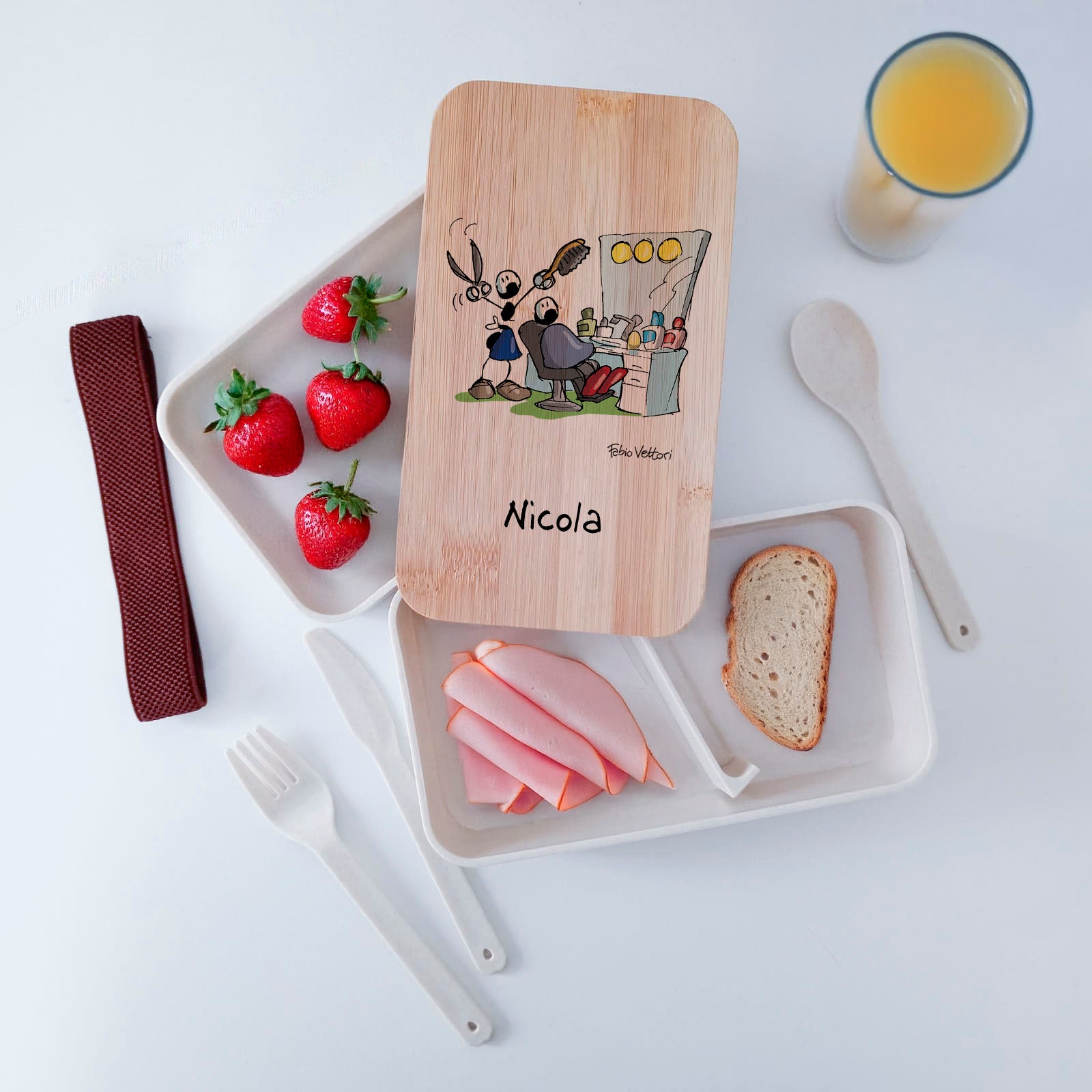 Lunch Box with Cutlery Holder Band Personalized "Barber" Theme