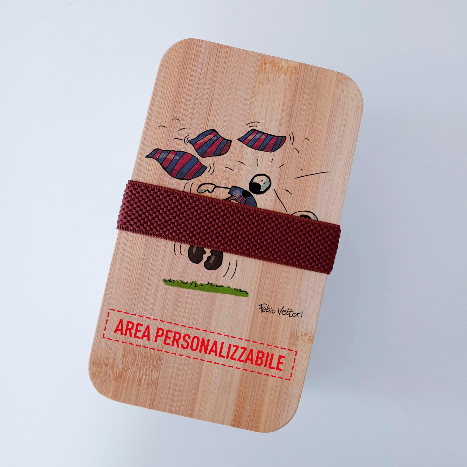 Scatola Porta Pranzo con coperchio in bambù e Posate Personalizzata soggetto "Barcellona"