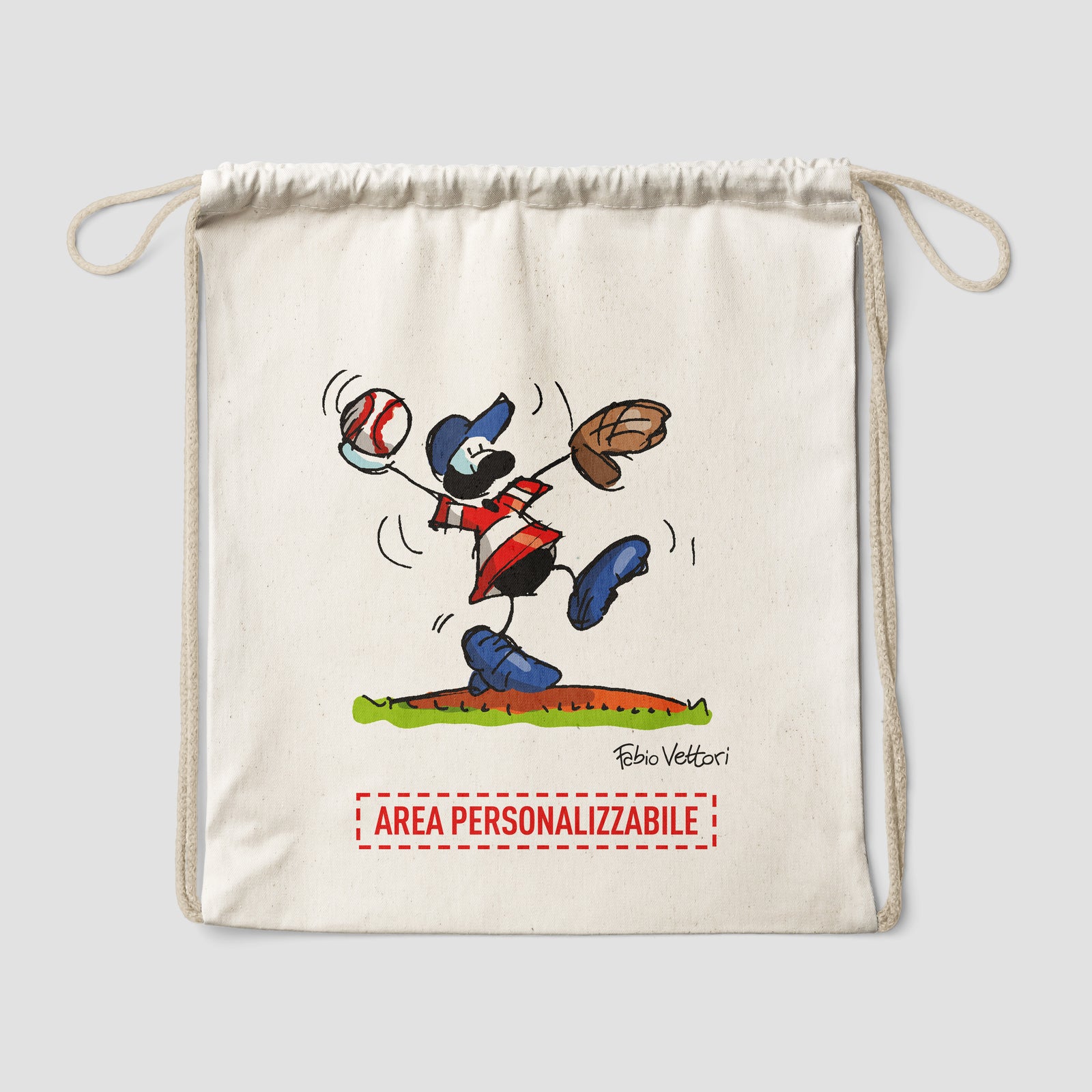 Sacca zaino personalizzata in cotone soggetto "Baseball"