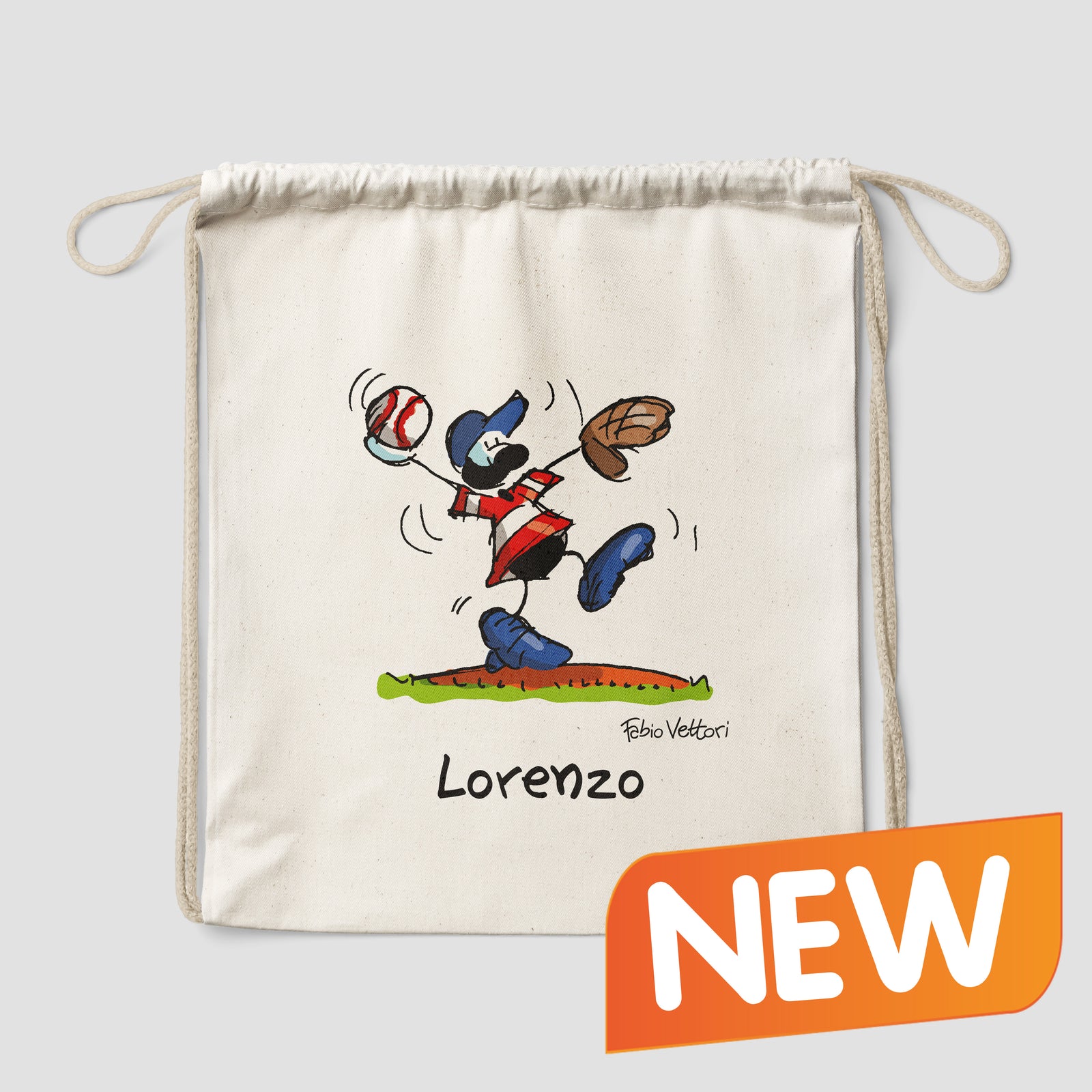 Sacca zaino personalizzata in cotone soggetto "Baseball"