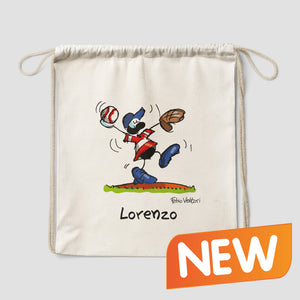 Personalized cotton backpack bag with "Baseball" theme